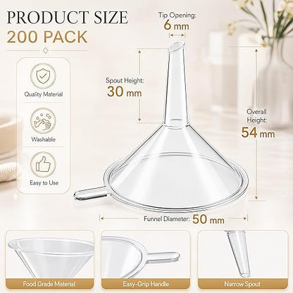 Hoolerry 200 Pcs Small Funnel for Filling Small Bottles Clear Plastic Mini Funnels for Lab Bottles Essential Oils Sand Art Bottle Skin Products Perfumes Spices (2.16'') - Image 2