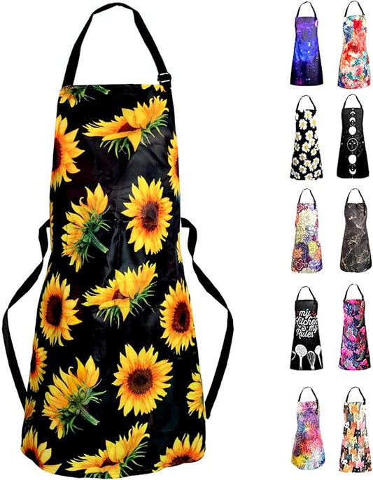 Adjustable Waterproof Apron Bib Apron with 2 Pockets Cooking Kitchen Aprons for Women Men Chef