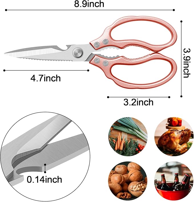 CGBE Kitchen Scissors, Multi-Purpose Kitchen Shears, Heavy Duty Dishwasher Safe Food Scissors for Chicken, Poultry, Fish, Meat & Herbs with Non-Slip Grips - Rosegold - Image 2