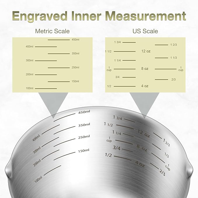 1PCS 2Cup (480ml, 16oz) Single Measuring Cup, Etched Inner Scale Stainless Steel Measure Scoop, Metric and US Measurement, Dishwasher Safe - Image 3