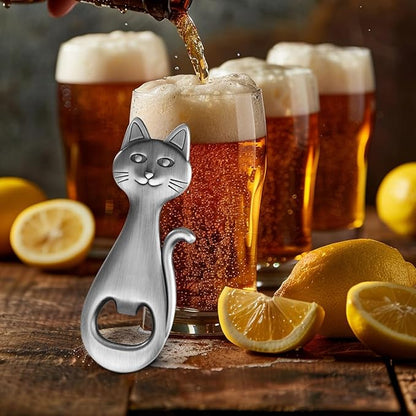Cat Beer Bottle Opener, Cat Gifts for Cat Lovers, Kitty Beer Opener, Birthday Gifts, Christmas Gifts for Women Men, Silver with Bag