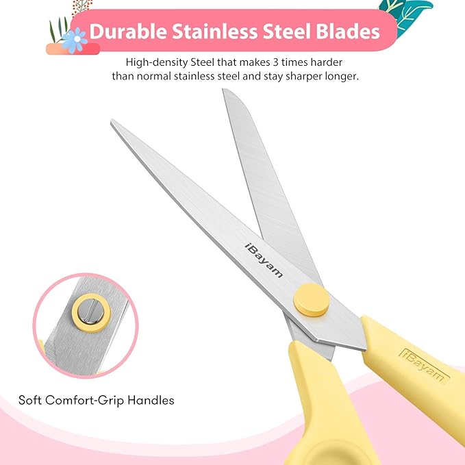 Scissors, iBayam 8" All Purpose Scissors Bulk 3-Pack, Ultra Sharp 2.5mm Thick Blade Shears Comfort-Grip for Office Desk Accessories Sewing Fabric Home Craft School Supplies, Right/Left Handed - Image 4