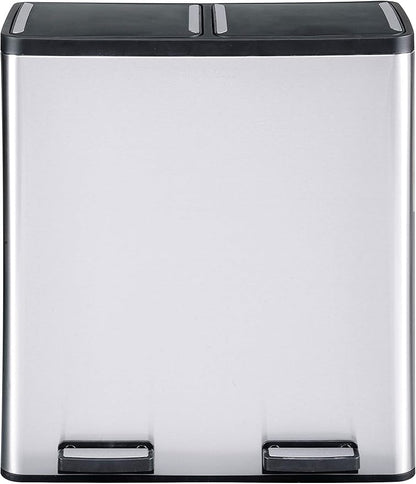 Step N' Sort The 18.5 Gallon Extra Large Capacity, Soft-Step, Dual Trash and Recycling Bin with Removable Inner Bins, Silver