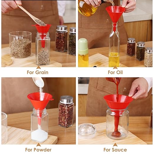 4 PCS Plastic Kitchen Funnel Set with Clean Brush, Food Grade Funnel for Kitchen Use Filling Bottles, Liquid, Protein Powder, Multifunctional Funnels for Cooking, Lab and Automotive Use - Image 7