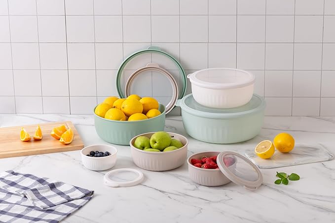 COOK WITH COLOR Prep Bowls with Lids- Wide and Deep Nesting Plastic Small Mixing Bowl Set with Lids, 12 Piece Set - Wide Bowls, Mint - Image 8