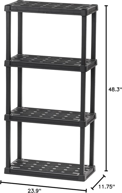IRIS USA 4-Shelf Light Duty Plastic Storage Shelves, 200lb Capacity, 48" H x 24" W x 12" D, Medium Modular Shelving Unit Storage Organizer for Bathroom, Laundry, Garage & Home, Storage Rack - Black