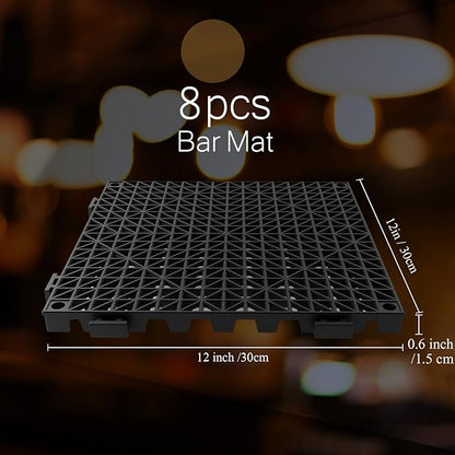 Tioncy 8 Pcs Bar Countertop Supplies Interlocking Mats 12 x 12 Inch Rubber Black Shelf Liners Bar Drying Coffee Non Slip Spills Mats for Bartending Home Cocktail Bars Restaurants - Image 2