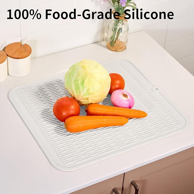 ZLR Large Silicone Dish Drying Mat (16" x 18") - XL Heavy Duty Drainboard Mat for Pots, Pans & Family Loads - Heat Resistant Trivet & Counter Protector, Easy Clean (Milk White) - Image 9