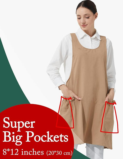 Cozy Adjustable Cross Back Aprons for Women with Pockets Cotton Linen Cooking Kitchen Baking