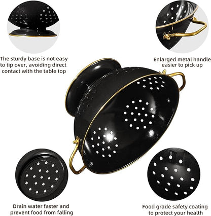 Metal Colander 2 Pack, 3.5 Quart Powder Coated Self-draining Solid Ring Base Metal Large Kitchen Pasta Vegetable Fruit Strainer with Handle (L-BLACK) - Image 5