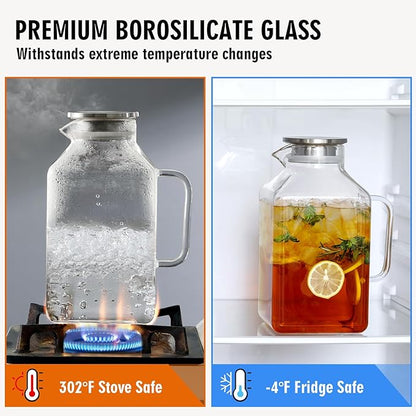 1 Gallon Square Glass Pitcher with Lid and Spout, Borosilicate Glass Carafe for Hot/Cold Drink, Water Pitchers with Handle for Fridge, Extra Large Jug for Iced Tea, Coffee, Juice, Beverage - Image 5