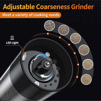 4Pack Electric Salt and Pepper Grinder Set USB Rechargeable with Warm LED Light, Adjustable Coarseness Lidaop Large Capacity Automatic Salt Pepper Mill Shakers for Kitchen, Black Set - Image 3