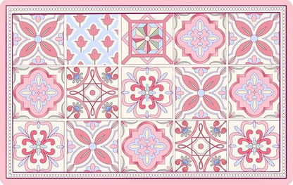 Boho Dish Drying Mat for Kitchen Counter - Super Absorbent Faux Leather Kitchen Mat, Quick Dry & Non-Slip Countertop Protector, Aesthetic Bohemian Decor for Coffee Bar (17"x31.5", Pink)