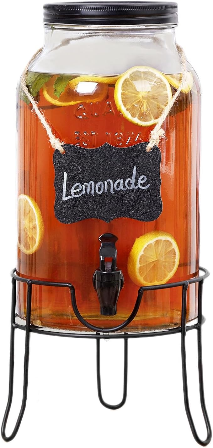 1.5 Gallon Glass Drink Dispensers for Parties, Ice Beverage Dispensers with Stand, Glass Water Dispenser with Spigot, Laundry Detergent Dispenser, Lemonade Dispenser by Unknown