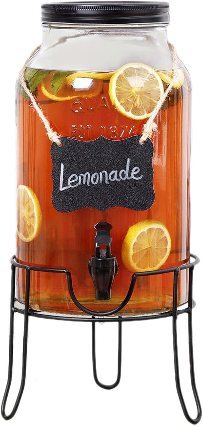 1.5 Gallon Glass Drink Dispensers for Parties, Ice Beverage Dispensers with Stand, Glass Water Dispenser with Spigot, Laundry Detergent Dispenser, Lemonade Dispenser by Unknown