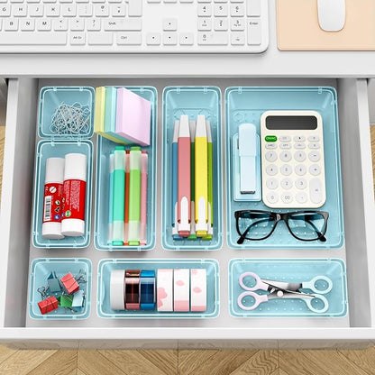 ElegantArray 12-Piece Drawer Organizer Set, 4 Sizes Versatile Plastic Vanity Organizer for Makeup, Stationery, Gadgets, in Kitchen, Bathroom, Office, and Bedroom, Sea Blue - Image 6
