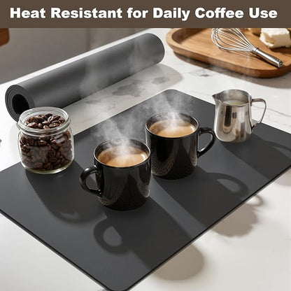 Coffee Mat,Absorbent Dish Drying Mat for Kitchen Counter,Coffee Bar Mat,Non-Slip Rubber Backed,Hide Stains & Quick Dry,for Espresso Machine,Coffee Station,Cups & Sink,12" x 20"(Dark Grey)