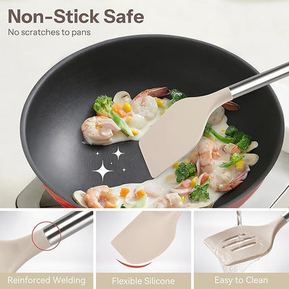 NCUE Silicone Cooking Utensils Set, 28 Pcs Kitchen Utensils Set 446°F Heat Resistant Spatula Set, Food Grade Silicone and Stainless Steel Handle Kitchen Gadgets for Nonstick Cookware BPA Free - Image 6