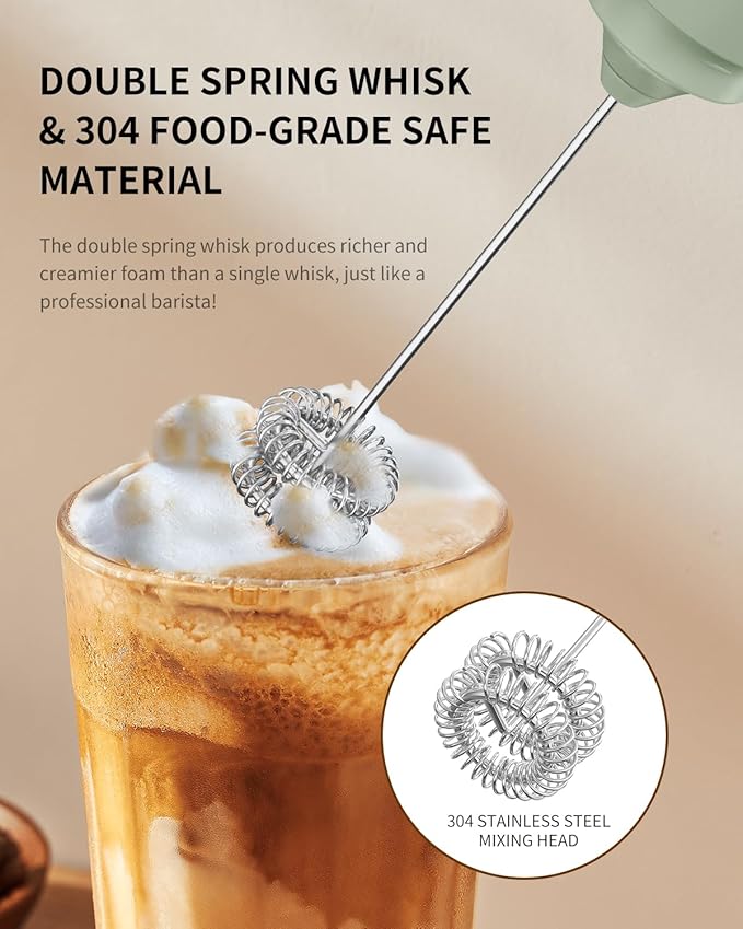 CIRCLE JOY Rechargeable Milk Frother Hanheld, Dual Ring Electric Coffee Frother, Portable Hand Frother Wand Drink Mixer for Matcha Lattes Cappuccino, Kitchen Gifts, Green - Image 4