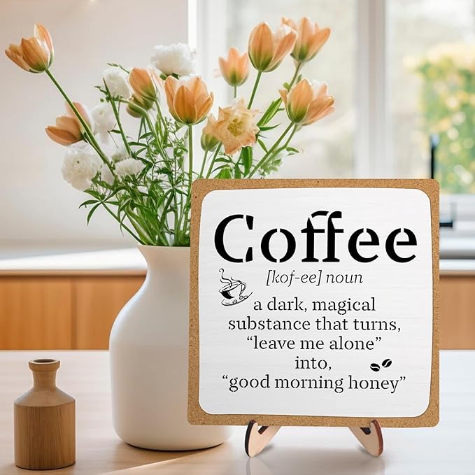 Funny Coffee Bar Decor – Rustic Wooden Sign for Coffee Station or Shelf, CoffeeShop Plaque, Funny Java Bar Decor for Home Cafe or Kitchen Counter 5.9x5.9inch - Image 3