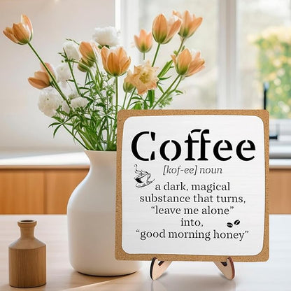 Funny Coffee Bar Decor – Rustic Wooden Sign for Coffee Station or Shelf, CoffeeShop Plaque, Funny Java Bar Decor for Home Cafe or Kitchen Counter 5.9x5.9inch - Image 3