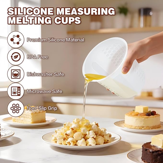 Silicone Measuring Cups 4-Pack Set, (1/2, 1, 2, 4 Cup) Reusable Silicone Cup for Prepping Cooking Baking Supplies, Melting Butter Chocolate 125ml 250ml 500ml 1000ml Dishwasher Microwave Safe