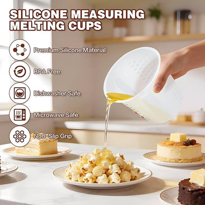 Silicone Measuring Cups 4-Pack Set, (1/2, 1, 2, 4 Cup) Reusable Silicone Cup for Prepping Cooking Baking Supplies, Melting Butter Chocolate 125ml 250ml 500ml 1000ml Dishwasher Microwave Safe