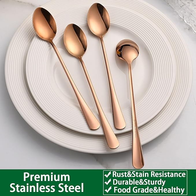7.5 Inches Long Handle Coffee Stirring Spoons,Set Of 8 Rose Gold Iced Tea Spoon,Copper Stainless Steel Ice Cream Spoons,Sundae Spoon - Image 5