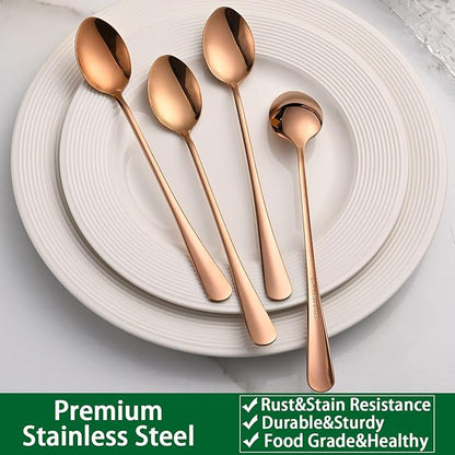 7.5 Inches Long Handle Coffee Stirring Spoons,Set Of 8 Rose Gold Iced Tea Spoon,Copper Stainless Steel Ice Cream Spoons,Sundae Spoon - Image 5