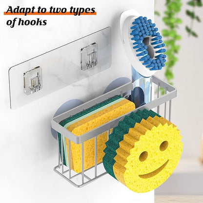MURLONG Sponge Holder Smiley Face,Sink Caddy,Kitchen Organizer with 2 Suction Cups/1 Adhesive Strips,Designed for Sponge,Soap,Dish Brush,Scrubber - Gray - Image 3