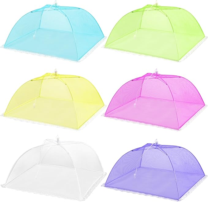 HBlife 6 Pack Colored Pop-Up Mesh Food Cover Tent for Outside,17 Inches Reusable and Collapsible Outdoor Food Covers Net for Party Picnic, BBQ, Camping, Gardening by HBlife
