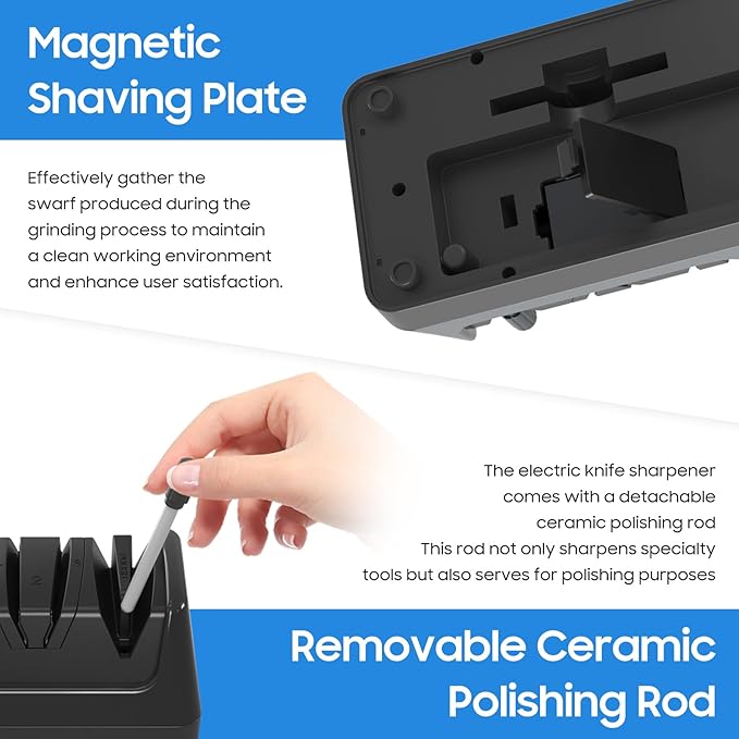 5-in-1 Electric Knife Sharpener for Kitchen Knives, with 100% Diamond Abrasives, 3 Adjustable Speeds, Quickly Sharpening for Straight/Serrated/Kitchen Knives, Scissors - Image 5