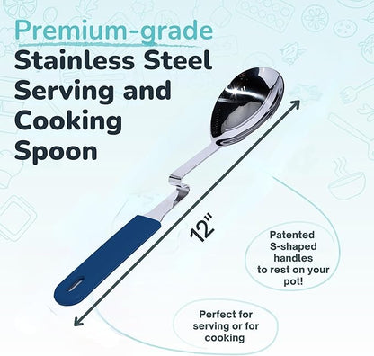 Souper Cubes + Lori Greiner No Mess Stainless Steel Cooking Spoon with Silicone Handle - Stainless Steel Serving Spoon No Mess Design Hooks on Side of Any Pot - Blueberry - Image 4