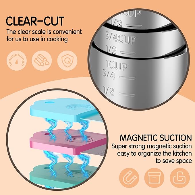 Magnetic Measuring Cups, 5 Stainless Steel Nesting Measuring Cup Set for Measuring Dry or Liquid Ingredients - Image 2