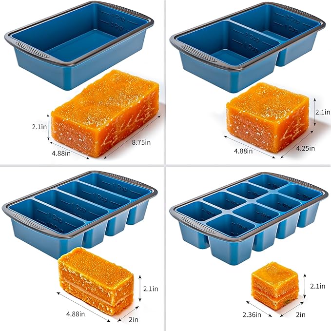 GORCI Silicone Soup Freezer Trays with Lids - 4 Pack, ½ cup, 1 cup, 2 cup and 4 cup - Perfect Portion Control for Broth, Sauce & Meal Prep ，100% Platinum Silicone BPA-Free, Flexible, Dishwasher Safe - Image 7