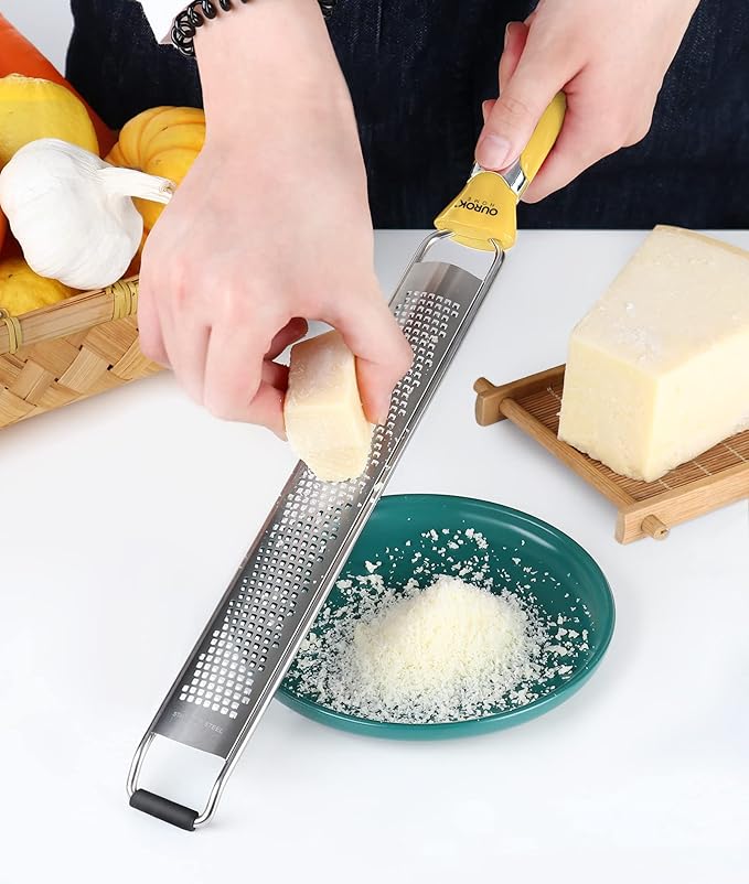 Ourokhome Kitchen Lemon Zester, Stainless Steel Hand Held Parmesan Cheese Grater for Ginger, Chocolate, Coconut, Lime, Nutmeg, Citrus, Fruit, Vegetable with Cleaning Brush, Dishwasher safe, Yellow - Image 5