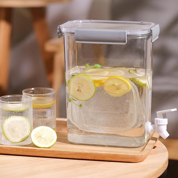Elsjoy 1.2 Gallon Plastic Drink Dispenser with Spigot, Cold Beverage Dispenser Fridge Drink Container for Iced Tea, Lemonade, Coffee