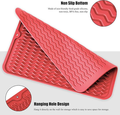 Silicone Dish Drying Mat, Non-Slip Easy Clean Sink Mat Large Heat-resistant Dish Drainer Mat for Kitchen Counter, Sink, Refrigerator or Drawer liner (16" x 12", RED) - Image 4