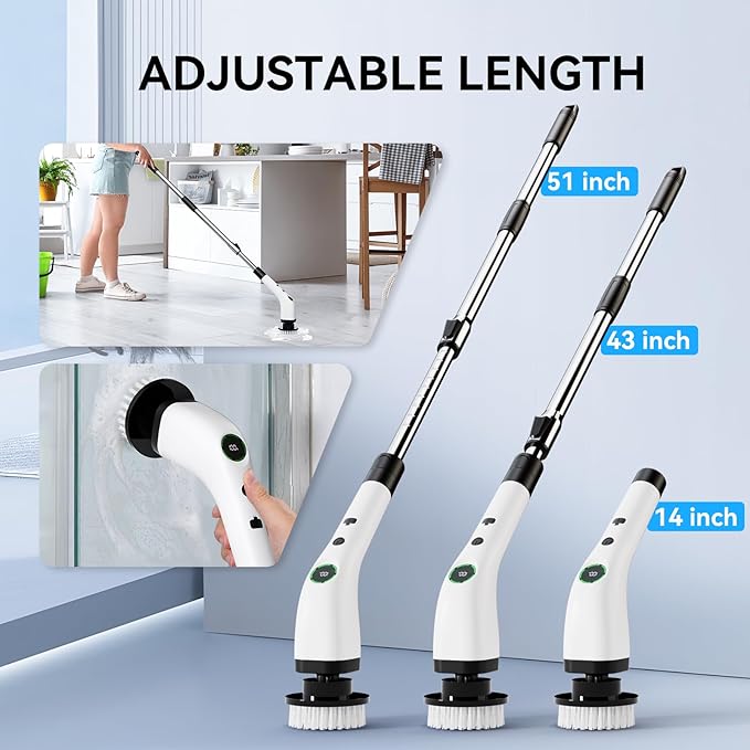 Electric Bathroom Cleaning Brush, Cordless Spin Scrubber Full Body Waterproof IPX7 with Adjustable Handle, 8 Replaceable Brush Heads for Bathtub/Kitchen/Window/Home -SD-CTB01 - Image 5