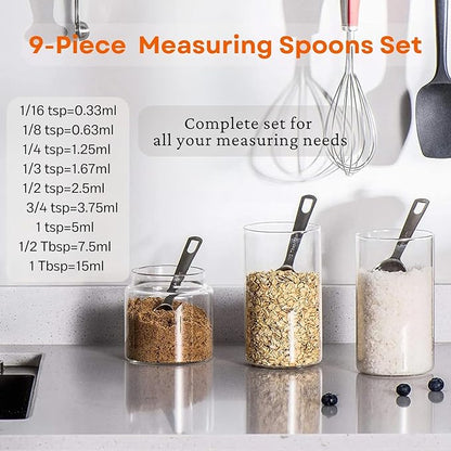9PCS Measuring Spoons Set Stainless 1 tbsp, 1/2 tbsp, and 1-1/16tsp Steel Measuring Spoons for Cooking Baking Spice Jars and Liquid Ingredients - Image 2