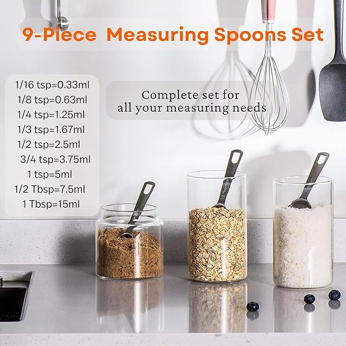 14PCS Measuring Spoons Set, 1 tbsp, 1/2 tbsp, and 1-1/16tsp Stainless Steel Measuring Spoons for Cooking Baking Spice Jars and Liquid Ingredients - Image 2