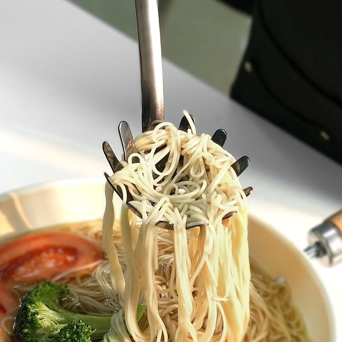 Stainless Steel Spaghetti Spoon, 13 Inch Pasta Server with Toothed Head and Comfortable Grip, Metal Pasta Fork for Serving Spaghetti, Linguine, Noodles, Ravioli and More, Black