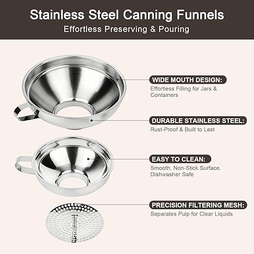 Canning Funnel with Strainer, Wide Mouth Canning Funnels for Filling Wide and Regular Mason Jars, Food Grade Stainless Steel Canning Funnels for Kitchen Use, 3 Pack (Small and Large) - Image 5