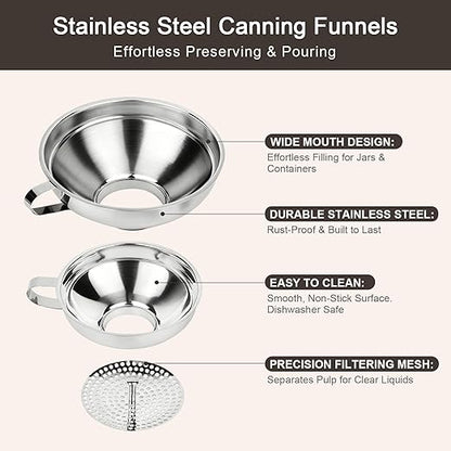 Canning Funnel with Strainer, Wide Mouth Canning Funnels for Filling Wide and Regular Mason Jars, Food Grade Stainless Steel Canning Funnels for Kitchen Use, 3 Pack (Small and Large) - Image 5