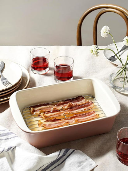 LE TAUCI Deep Casserole Dishes for Oven, 13.7”x9.6” Ceramic Baking Dish Set with Roasting Racks, Large Lasagna Pans with Handles, Rectangular Bakeware as Gift for Mom, Dusty Pink(4.6QT/3.0QT/1.6QT), Set of 3 - Image 5