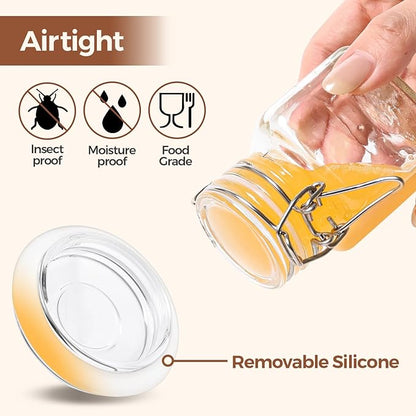 ComSaf Set of 12 Square Glass Spice Jars with Airtight Lids (4 Oz), Mini Favor Jars with Wire Clamp for Honey, Herbs & Farmhouse Kitchen Pantry Organization, with Funnel & Labels - Image 4