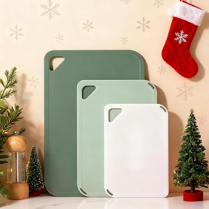 THETCHRY Plastic Cutting Board Set of 3-Cutting Boards for Kitchen BPA Free, Large-Small Chopping Boards Non-Slip for Cooking Camping Dishwasher Safe, Reversible, with Grip Handle, 15"×10"×0.25" Green - Image 8