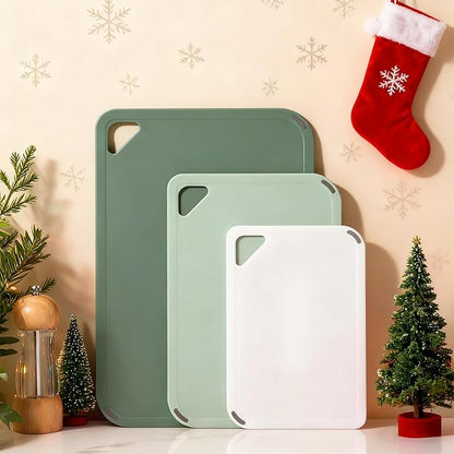 THETCHRY Plastic Cutting Board Set of 3-Cutting Boards for Kitchen BPA Free, Large-Small Chopping Boards Non-Slip for Cooking Camping Dishwasher Safe, Reversible, with Grip Handle, 15"×10"×0.25" Green - Image 8