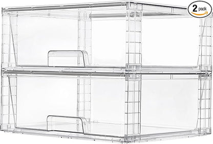 Vtopmart 2 Pack Large Stackable Storage Drawers,Easily Assemble Clear Acrylic Bathroom Closet Undersink Organizers,Plastic Storage Bins for Cabinet,Kitchen Pantry,Medicine Organization by Vtopmart
