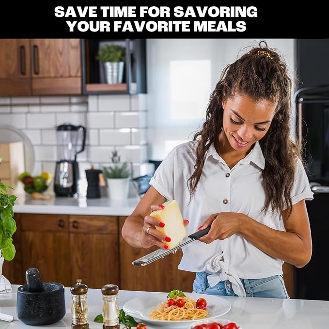 Zester Grater with Protective Cover – Fine Stainless Steel Lemon Zester cheese shredder for Kitchen, Ideal for parmesan, Garlic, Nutmeg, Chocolate, Fruits, Vegetables – Black - Image 7